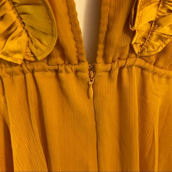NWOT ASOS Design Mustard Yellow Mini V-Neck Ruffle Dress 12 - Picture 7 of 15